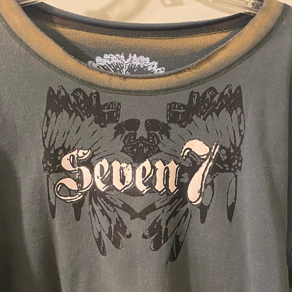 Seven7 Women's Charcoal Graphic Long Sleeve Ribbed Neck Sweat Shirt